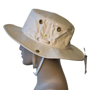 Cream Tilley Hat with wind cord Chin Strap